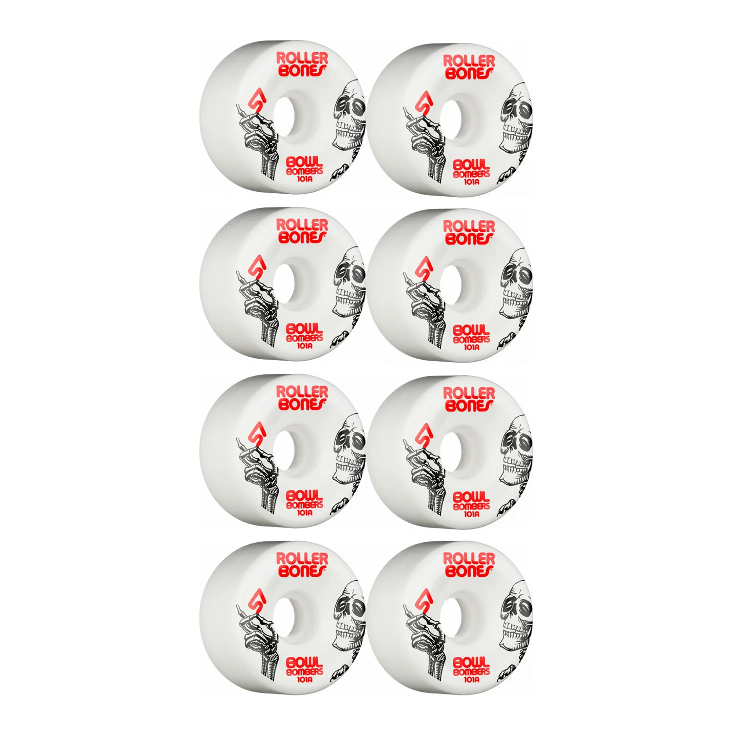 Rollerbones Quad Skate Wheels 57mm x 30mm Bowl Bombers 8-Pack 101A White