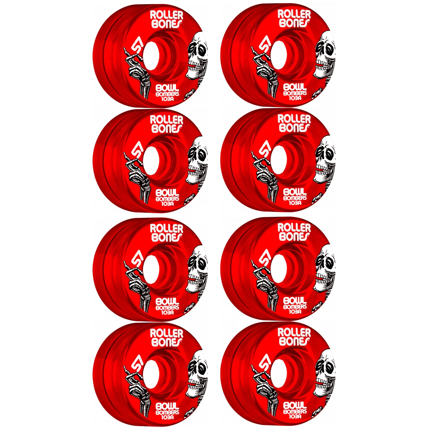 Rollerbones Quad Skate Wheels 57mm x 30mm Bowl Bombers 8-Pack 103A Red