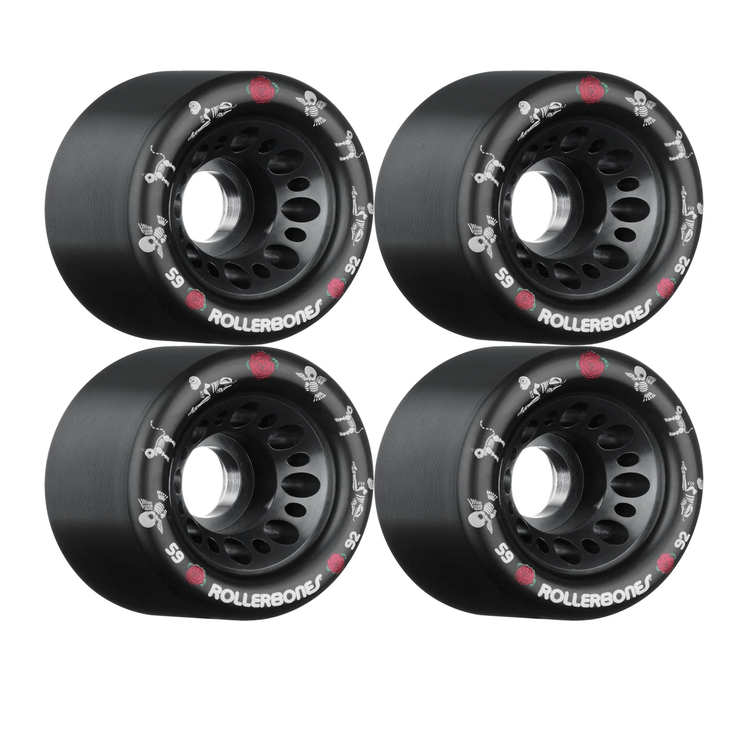 Rollerbones Quad Skate Wheels 59mm x 30mm Speed Wheel 4-Pack 92A Black