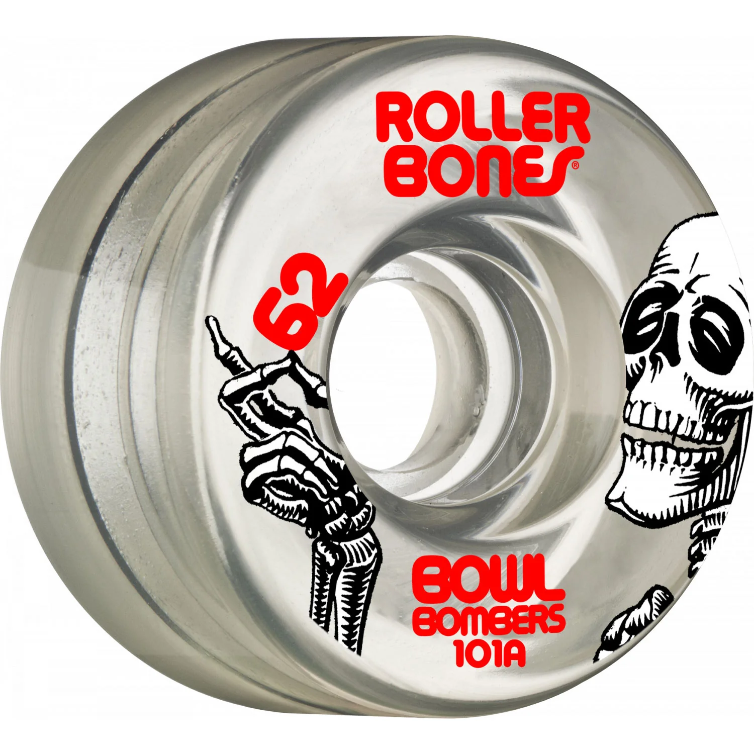 Rollerbones Quad Skate Wheels 62mm x 30mm Bowl Bombers 8-Pack 101A Clear - Image 2