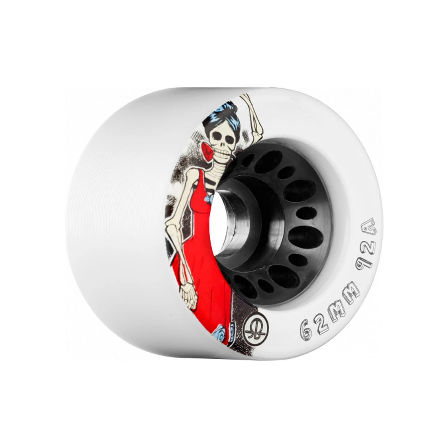 Rollerbones Quad Skate Wheels 62mm x 30mm Day of the Dead 4-Pack 92A White - Image 2