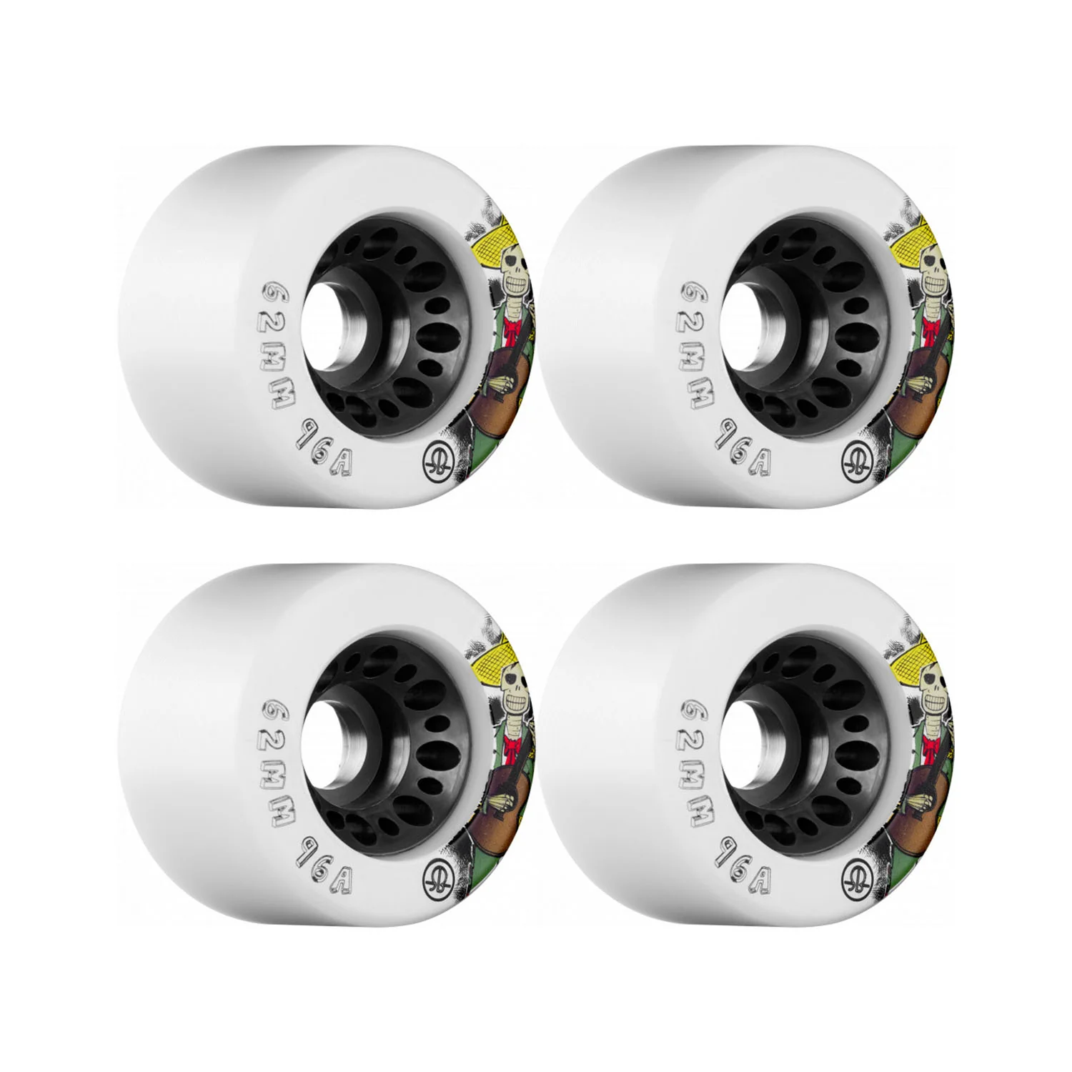 Rollerbones Quad Skate Wheels 62mm x 30mm Day of the Dead 4-Pack 96A White
