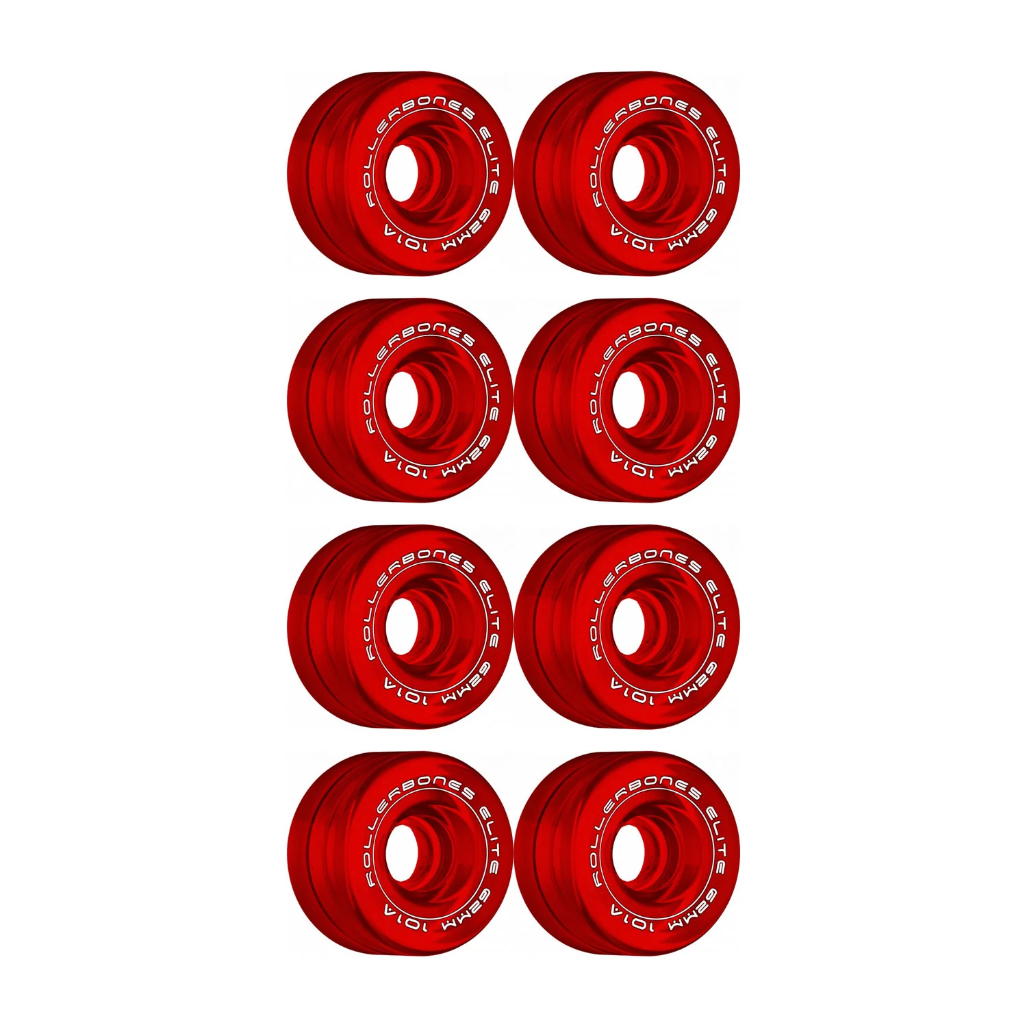Rollerbones Quad Skate Wheels 62mm x 30mm Elite 101A 8-Pack Clear Red