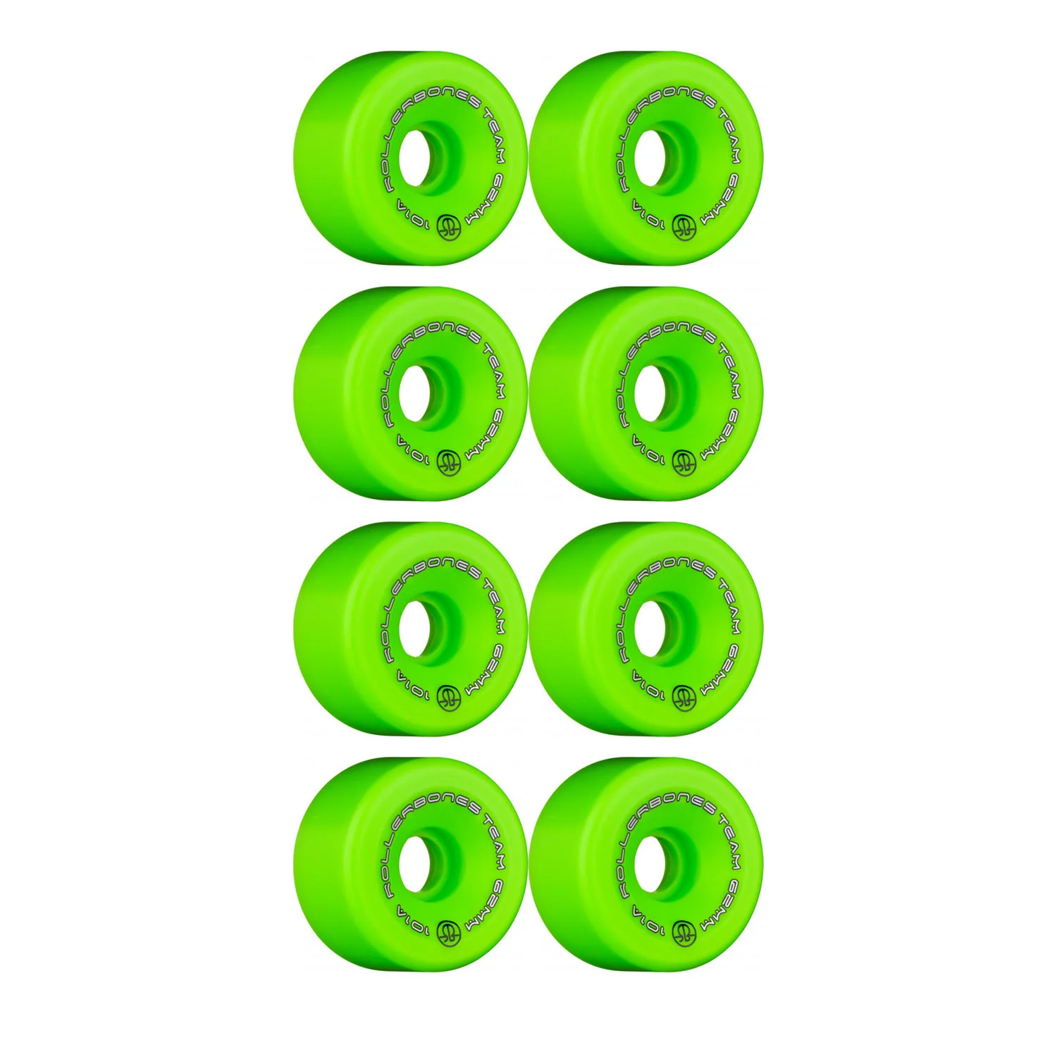 Rollerbones Quad Skate Wheels 62mm x 30mm Logo 101A 8-Pack Green