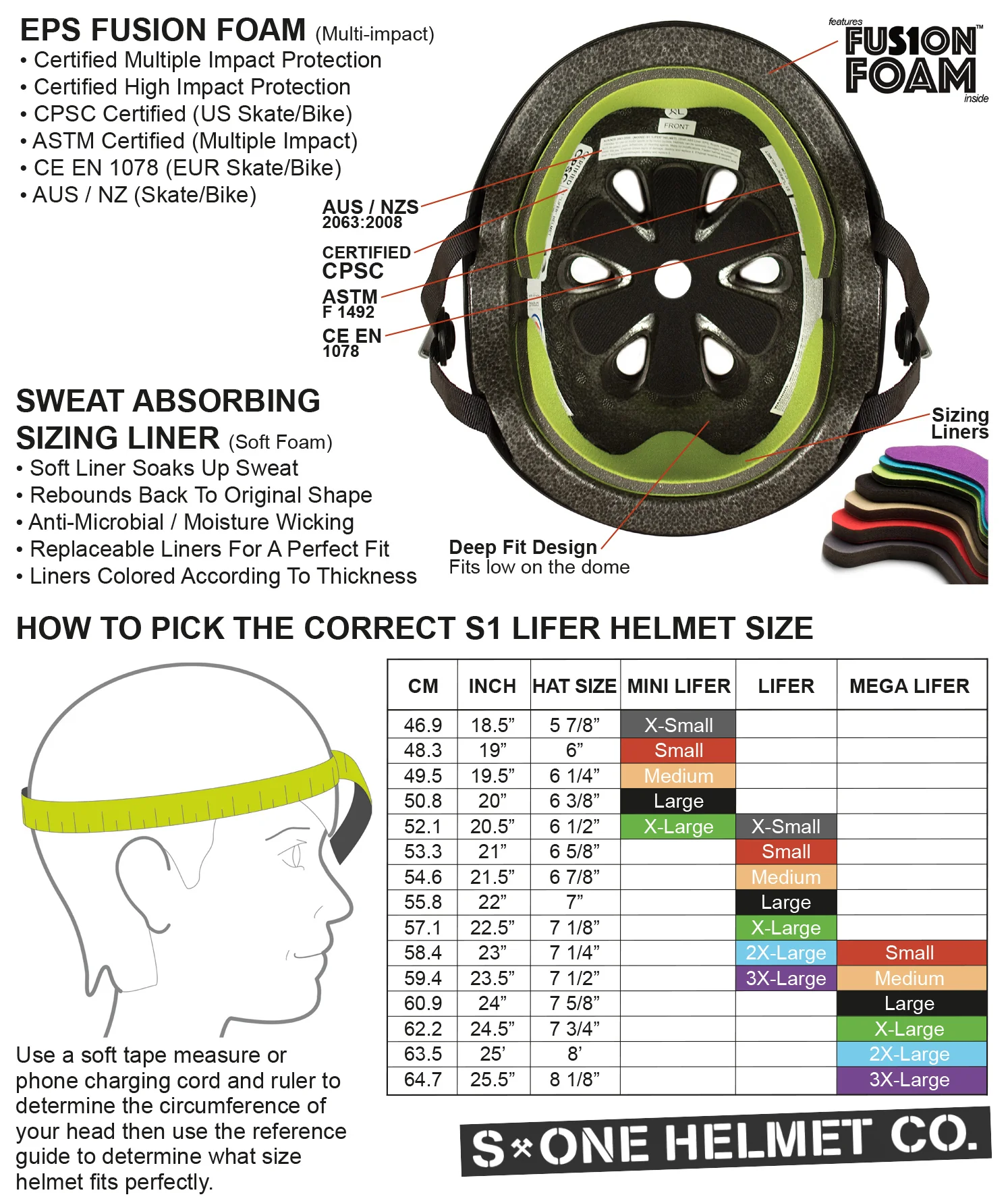 S-One Skateboard Helmet Lifer + 2 Sizing Liners - Choose Size/Color - Image 4