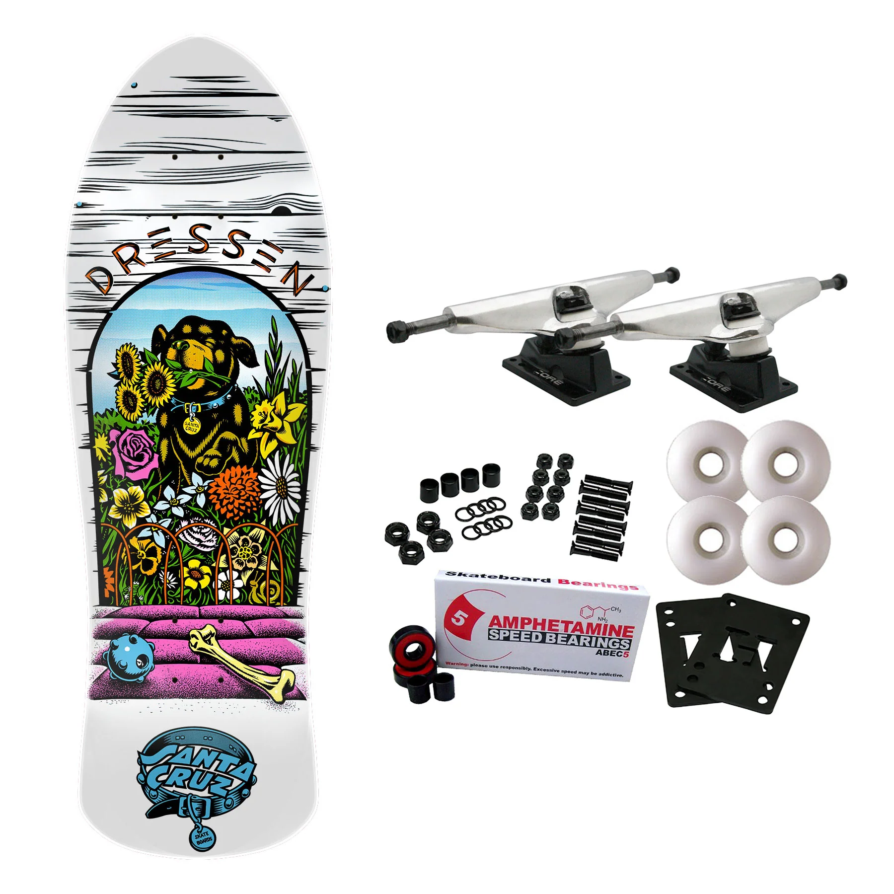 Santa Cruz Old School Skateboard Complete Dressen Pup Re-Issue 9.5" x 29.44"
