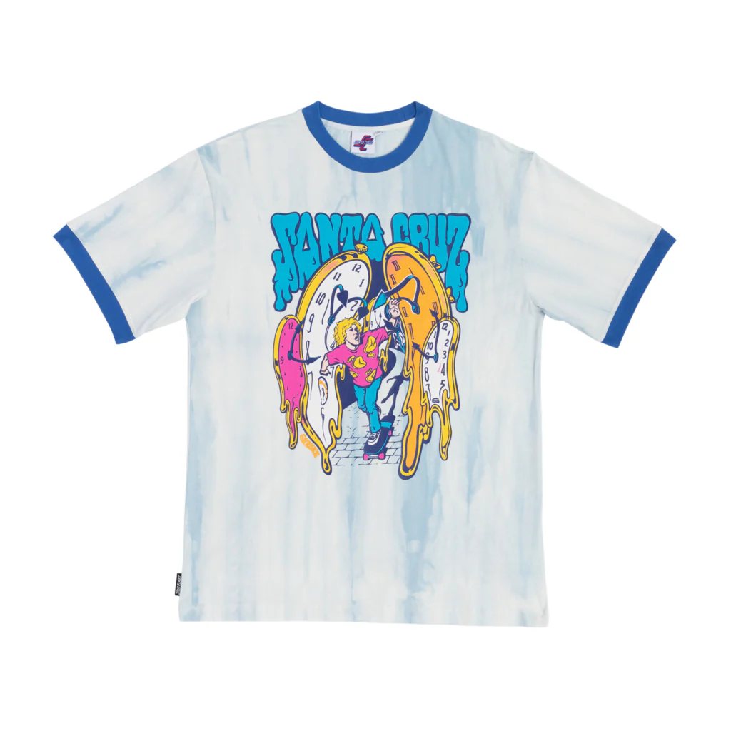 Santa Cruz Shirt Grabke Melting Clock Ringer Coral Reef/Navy