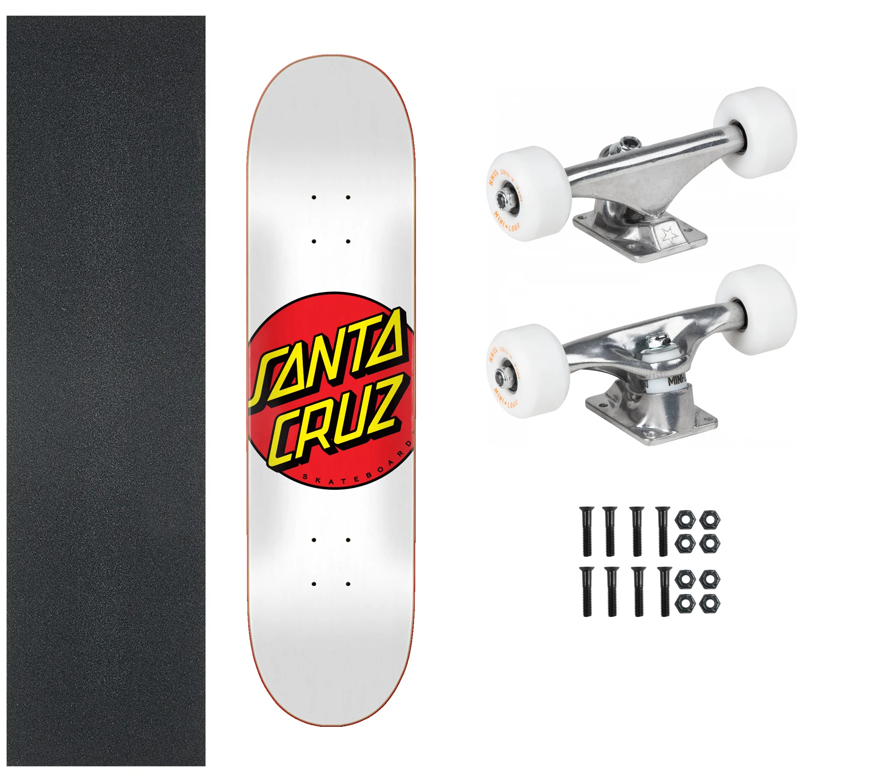 Santa Cruz Skateboard Classic Dot White 8.0" x 31.62" with Powell Mini Logo Package