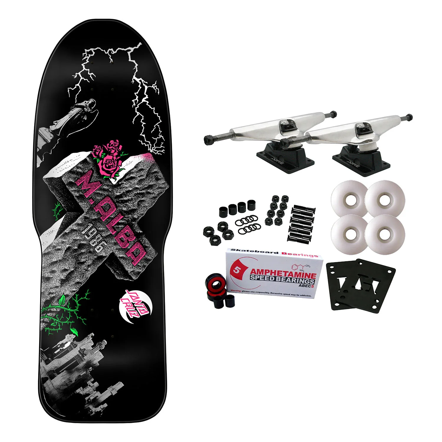 Santa Cruz Skateboard Complete Malba Tombstone Reissue Black 10.24" x 29.72"