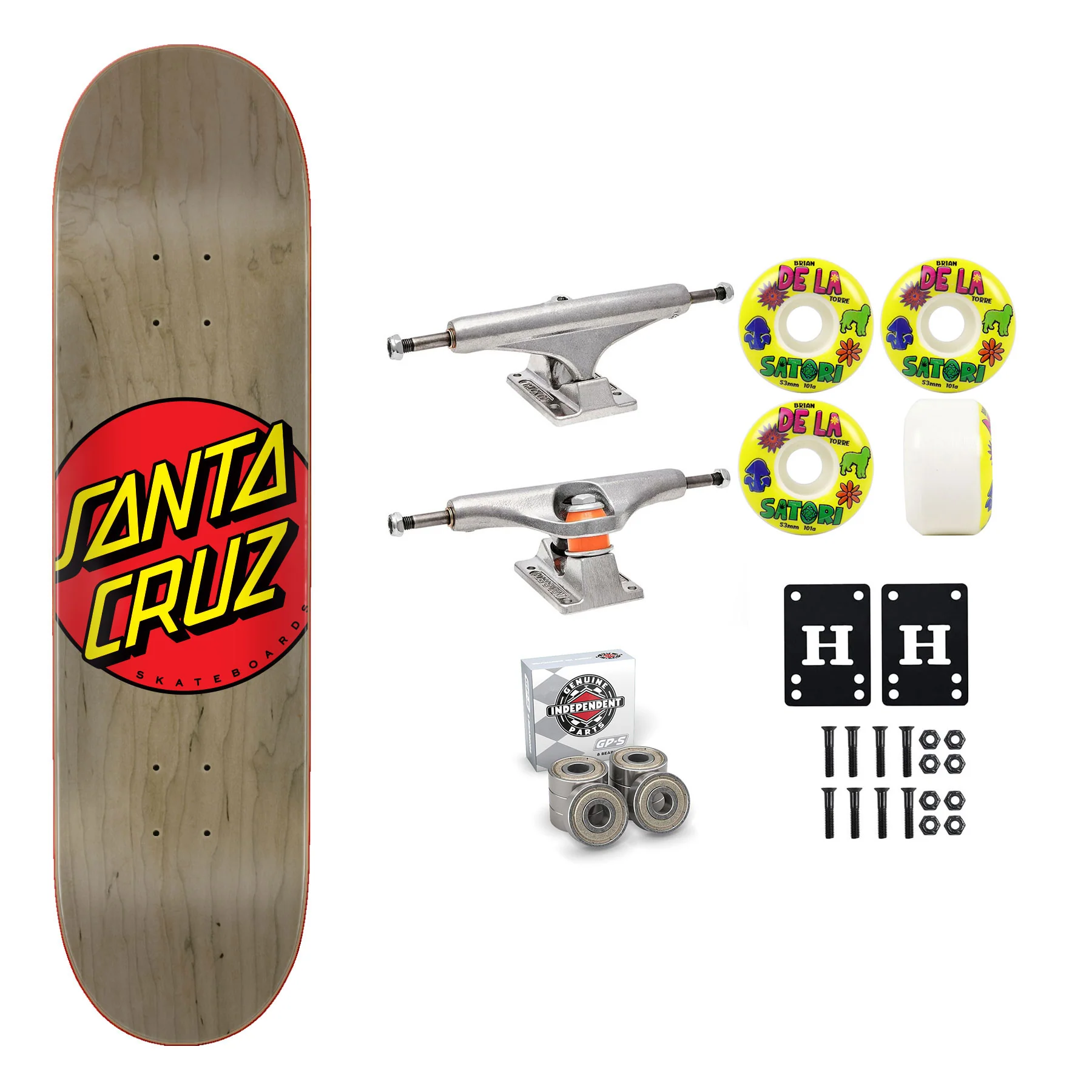Santa Cruz Skateboard Grey 8.375" Independent Satori Premium Kit