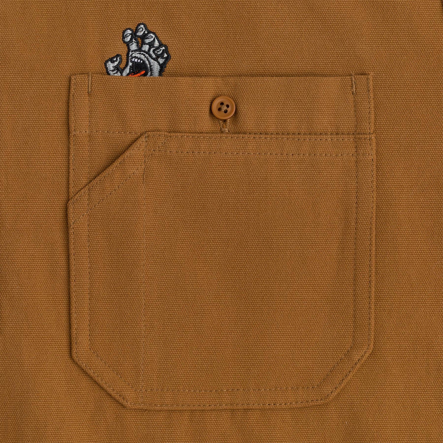 Santa Cruz Skateboard Longsleeve Button Up Shirt Screaming Hand Utility Dusty Brown - Image 4