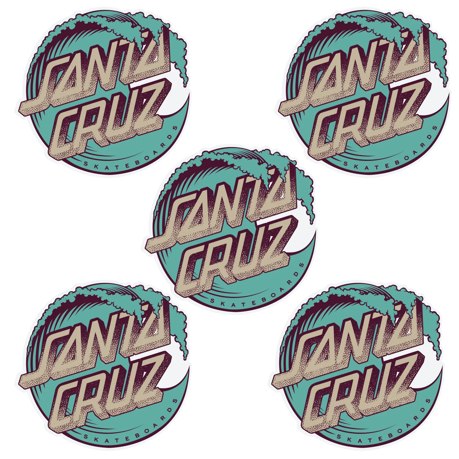 Santa Cruz Skateboard Mylar Stickers Stipple Wave Dot Multi 4" 5-Pack