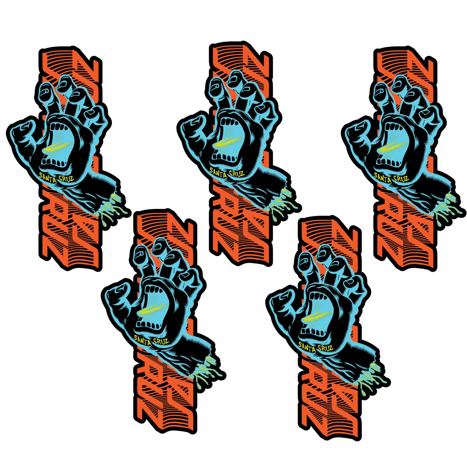 Santa Cruz Skateboard Vinyl Stickers Split Strip Hand Multi 6" x 3.5" 5-Pack