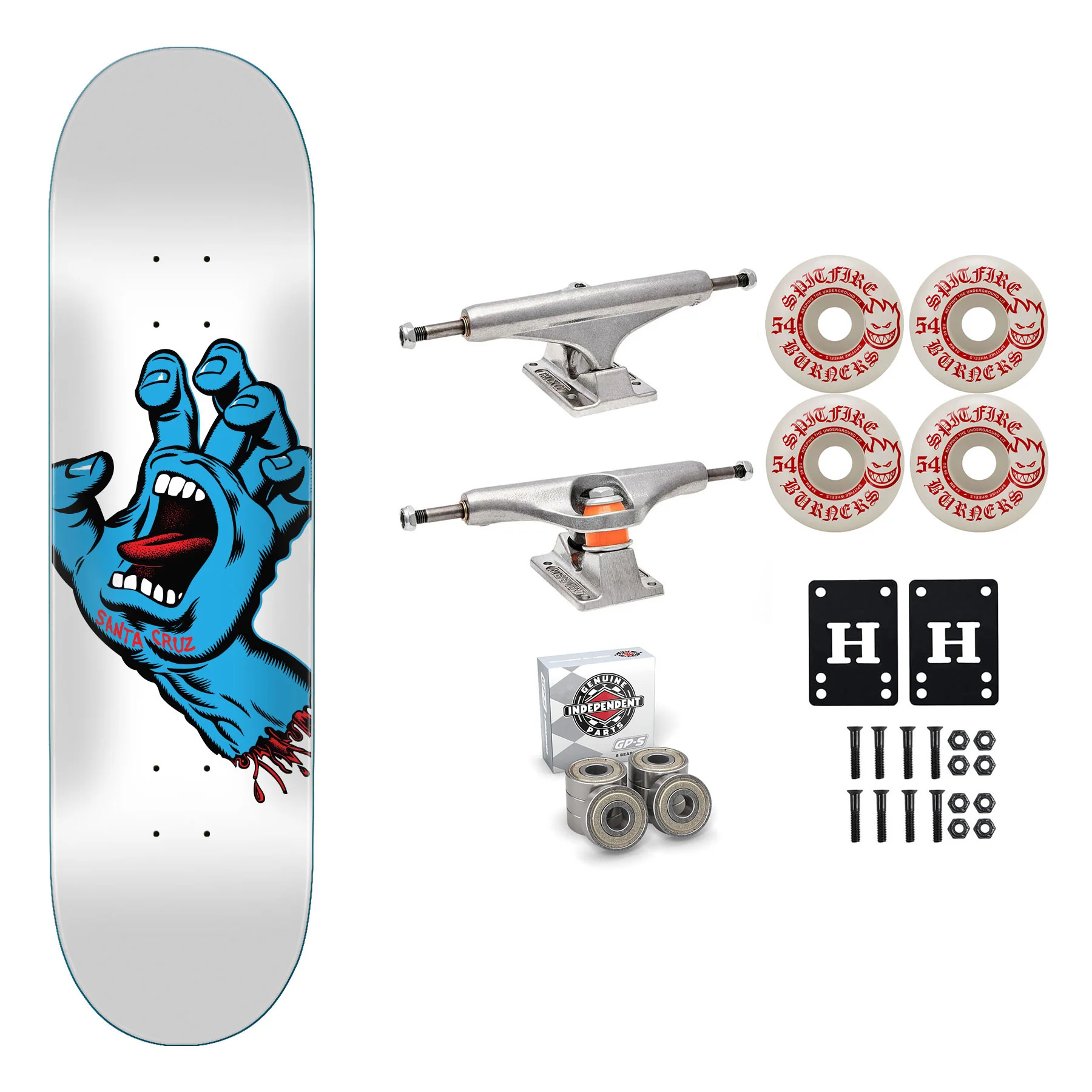 Santa Cruz Skateboard White 8.25" Independent Spitfire Premium Kit