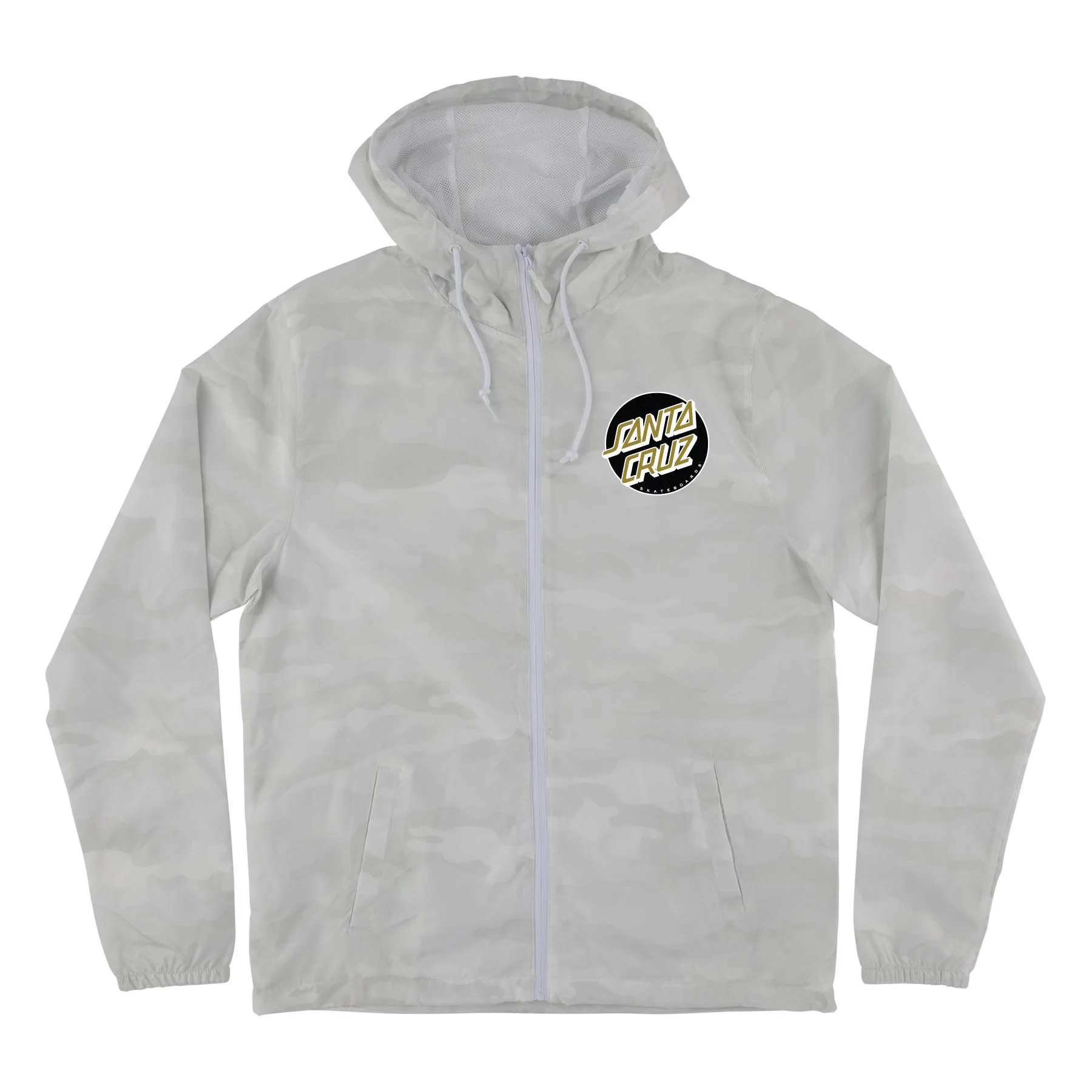 Santa Cruz Skateboards Coat Cruz Hooded Windbreaker Jacket White Camo/Gold