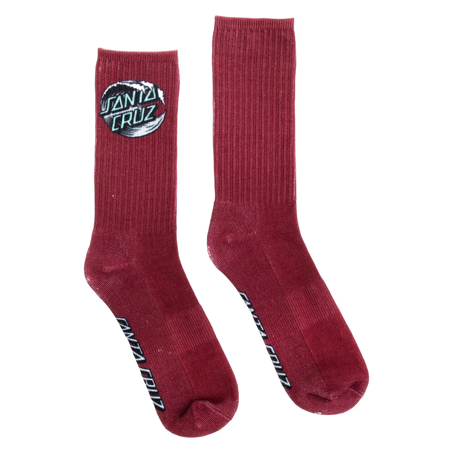 Santa Cruz Skateboards Socks Wave Dot Crew Burgundy/Grey/Teal - Image 2