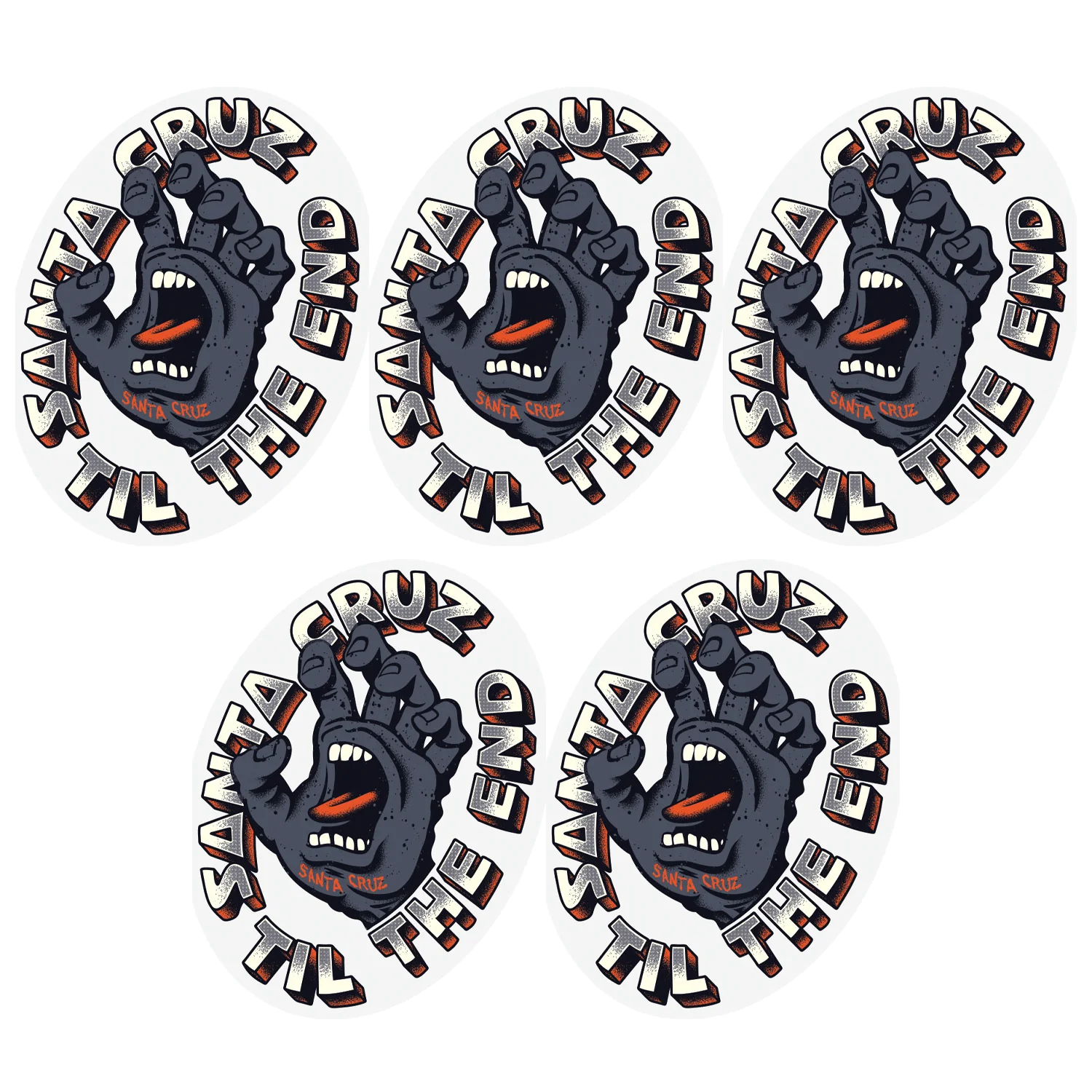 Santa Cruz Skateboards Sticker Til the End Hand Grey 4" 5-Pack