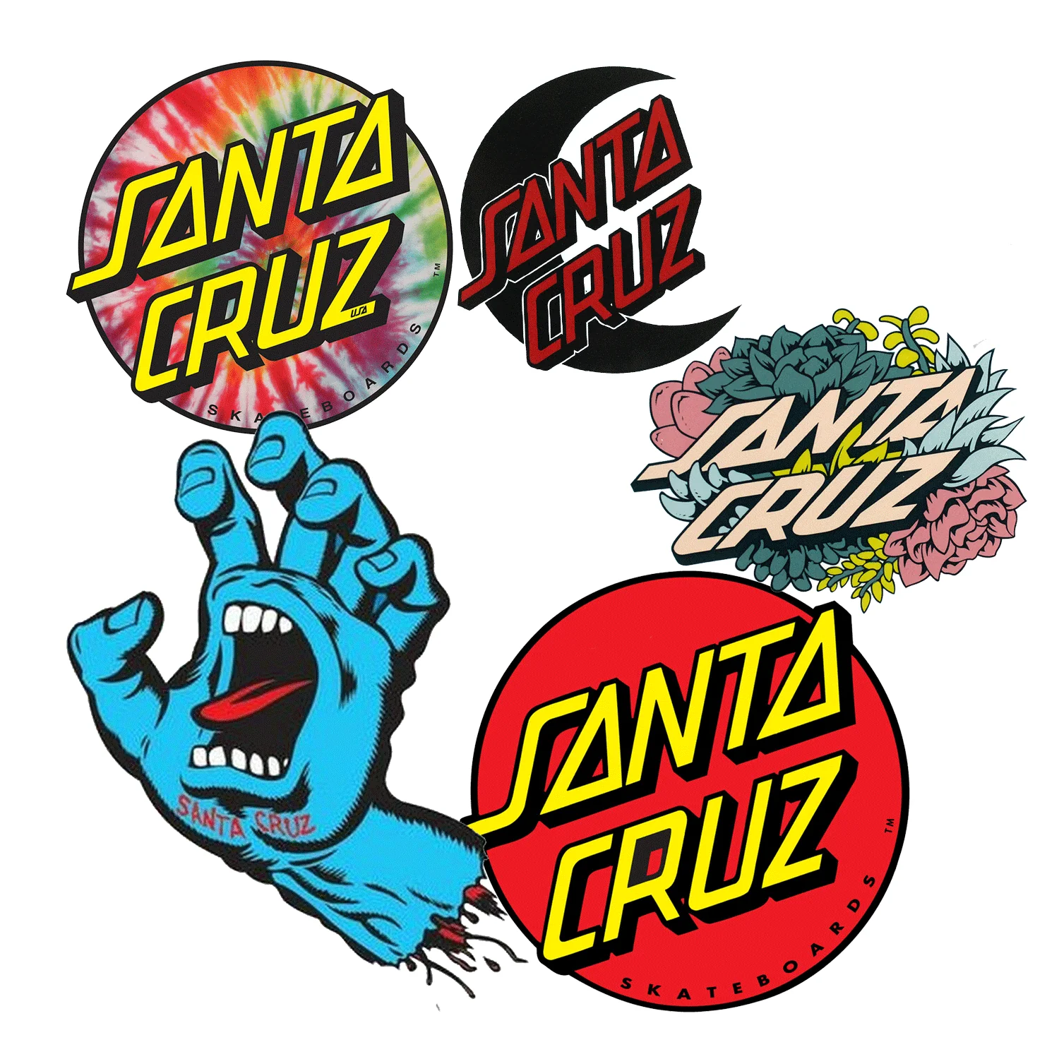 Santa Cruz Sticker 5-Pack Screaming Hand Dot Logos