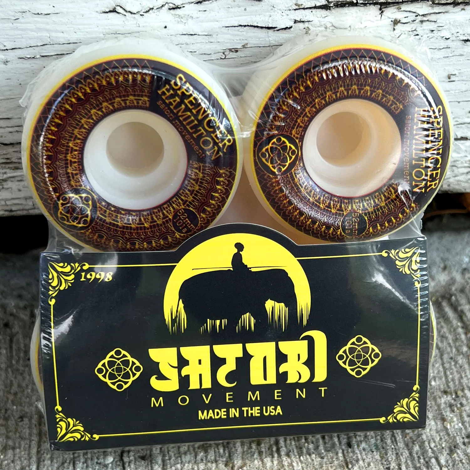 Satori Skateboard Wheels 52mm Spencer Hamilton Gold Mandala Conical 101A with Spitfire Bearings - Image 4