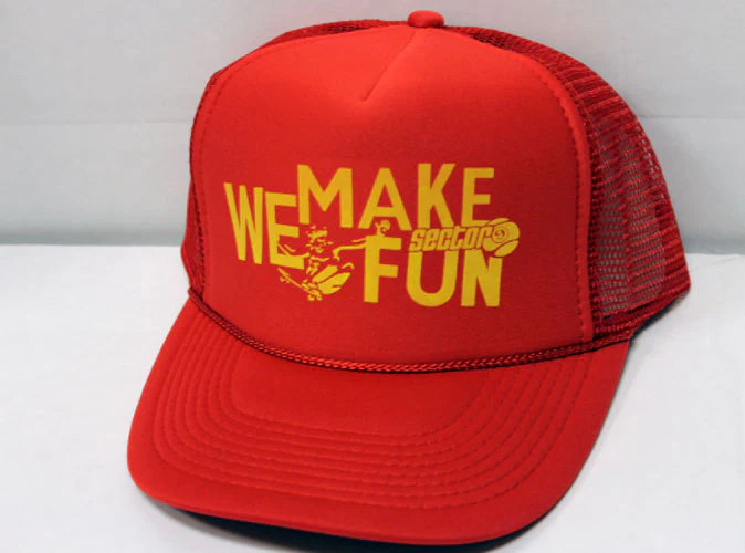 Sector 9 Mesh Trucker Hat We Make Fun RED/YELLOW