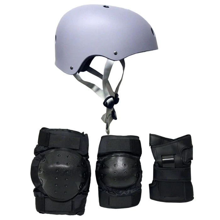 Skateboard Helmet Elbow/Knee/Wrist Pad Combo Skateboarding Skate Park Safety Kit Grey Helmet Small Pads