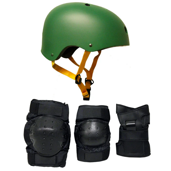 Skateboard Helmet Elbow/Knee/Wrist Pad Combo Skateboarding Skate Park Safety Kit Hunter Green Helmet Large Pads