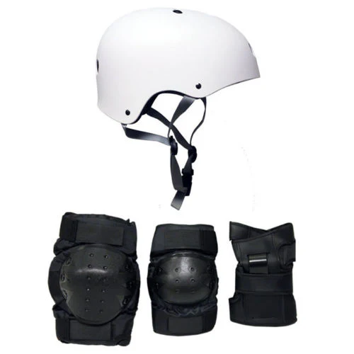 Skateboard Helmet Elbow/Knee/Wrist Pad Combo Skateboarding Skate Park Safety Kit White Helmet Small Pads