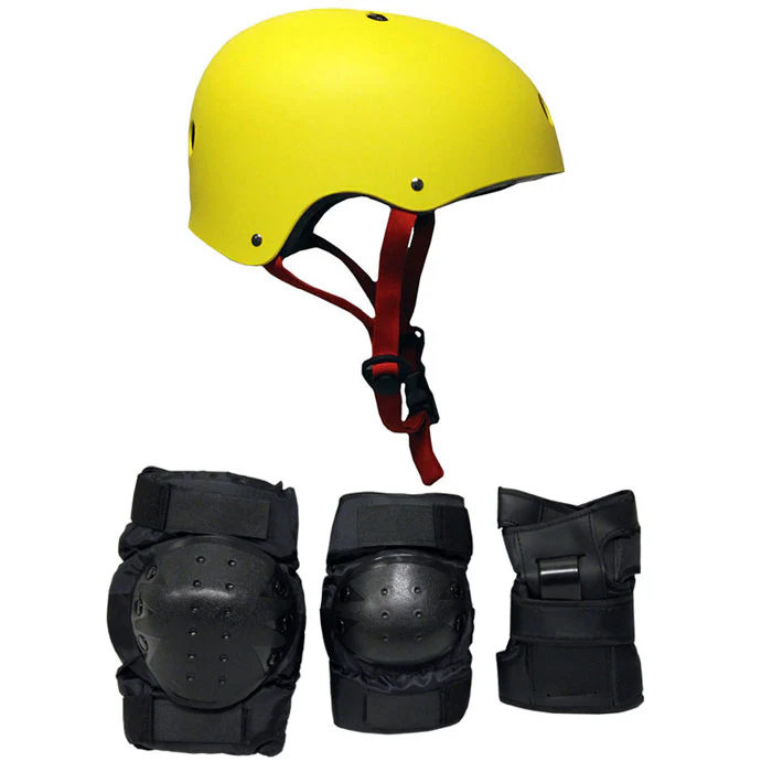 Skateboard Helmet Elbow/Knee/Wrist Pad Combo Skateboarding Skate Park Safety Kit Yellow Helmet Large Pads