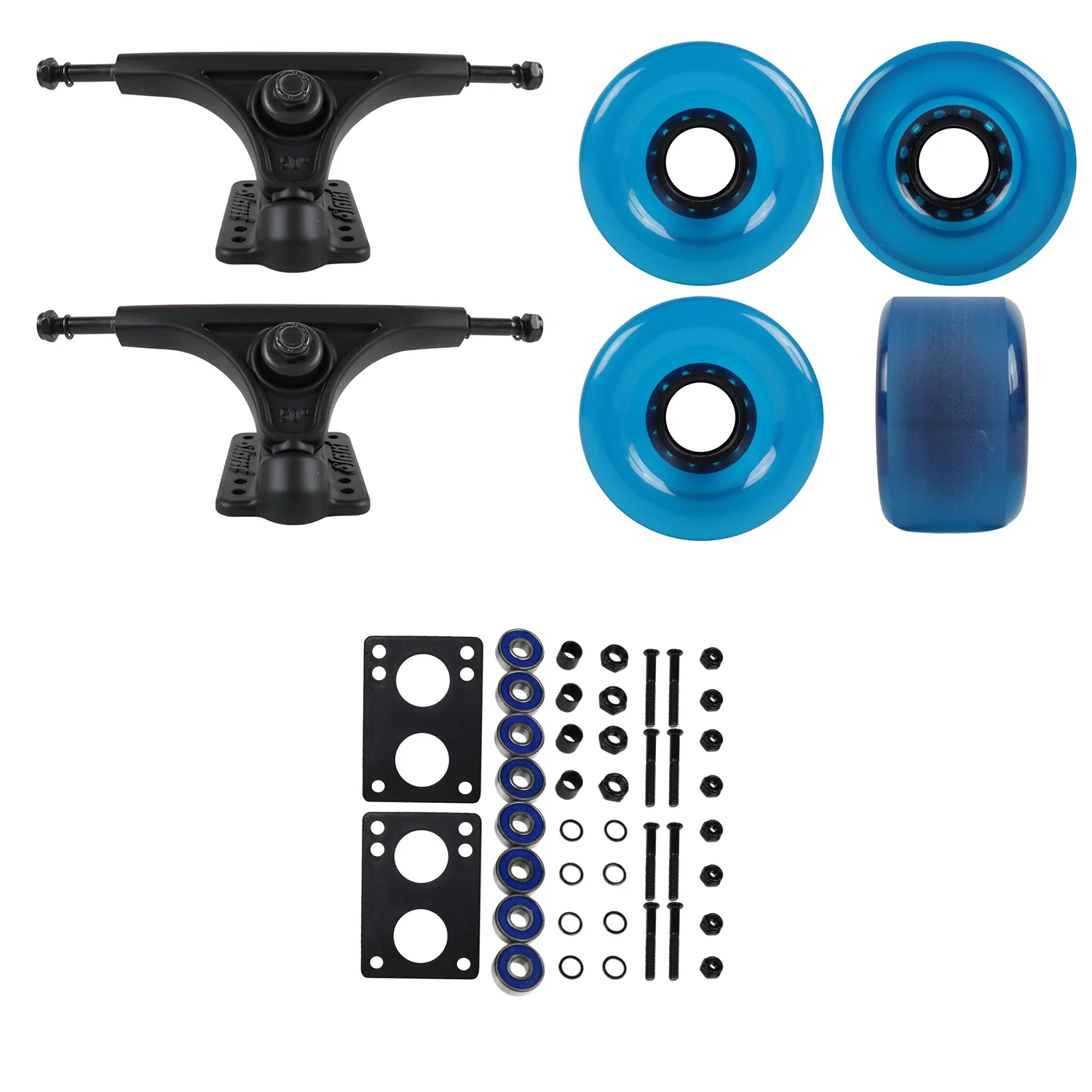 Slant Longboard Trucks with 70mm Wheels, Abec 7 Bearings, Hardware, and Risers - Image 10