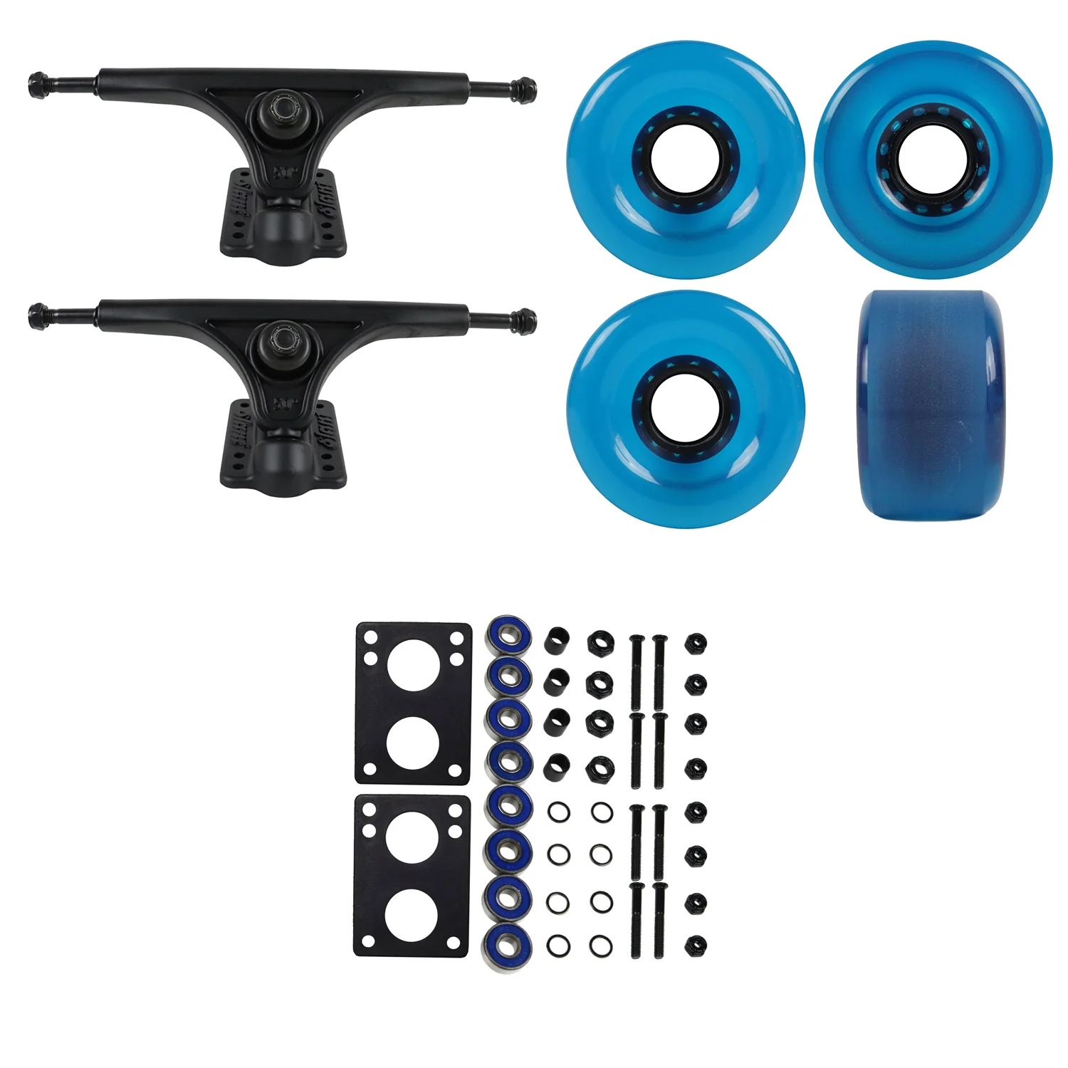 Slant Longboard Trucks with 70mm Wheels, Abec 7 Bearings, Hardware, and Risers - Image 12