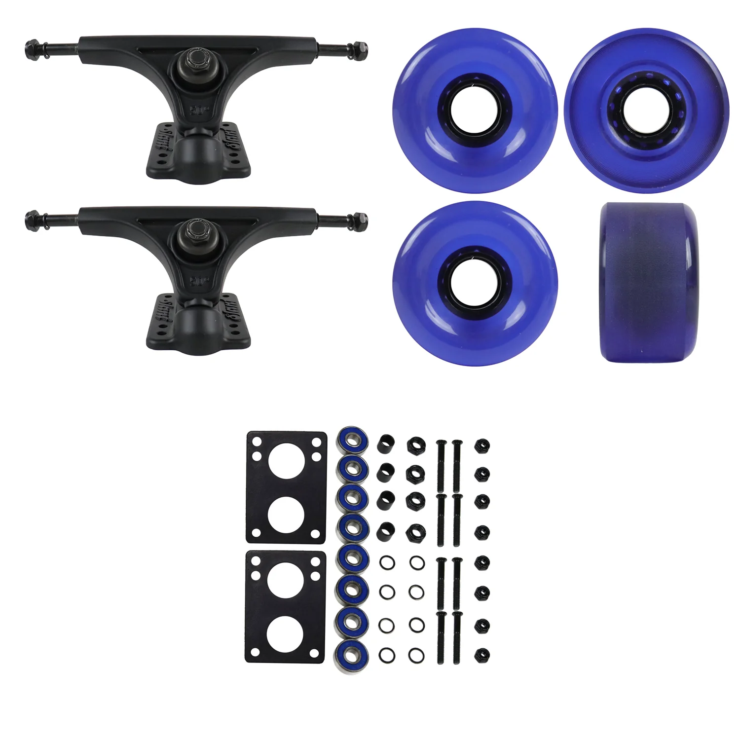 Slant Longboard Trucks with 70mm Wheels, Abec 7 Bearings, Hardware, and Risers - Image 4
