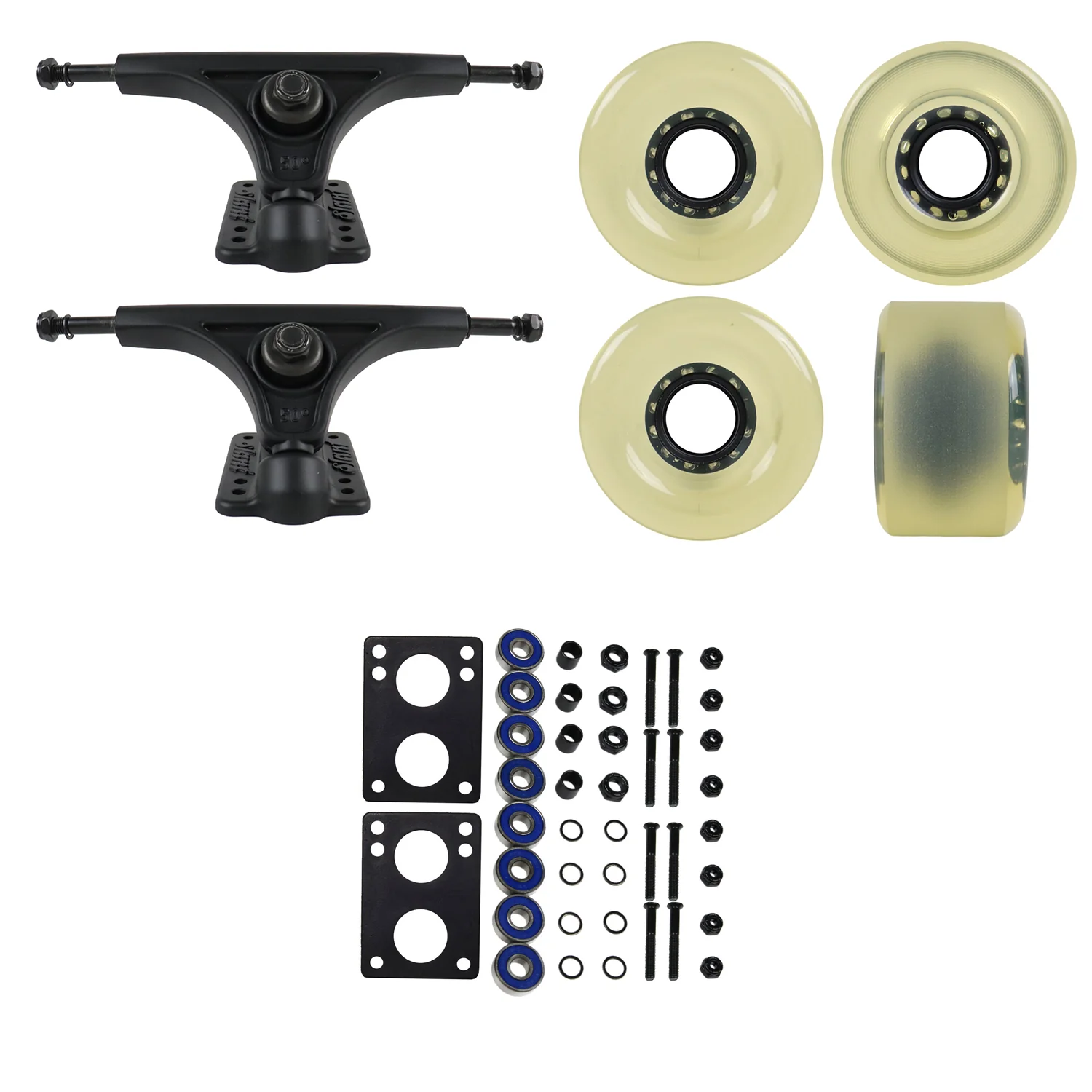 Slant Longboard Trucks with 70mm Wheels, Abec 7 Bearings, Hardware, and Risers - Image 7