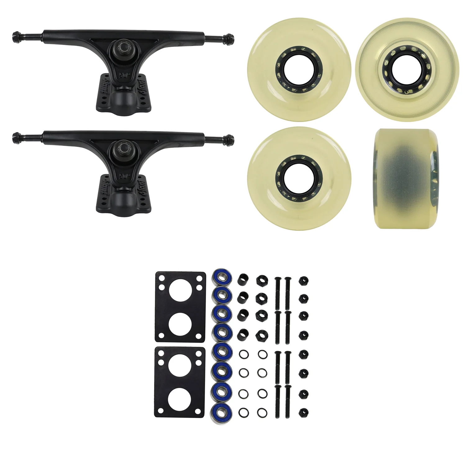 Slant Longboard Trucks with 70mm Wheels, Abec 7 Bearings, Hardware, and Risers - Image 9