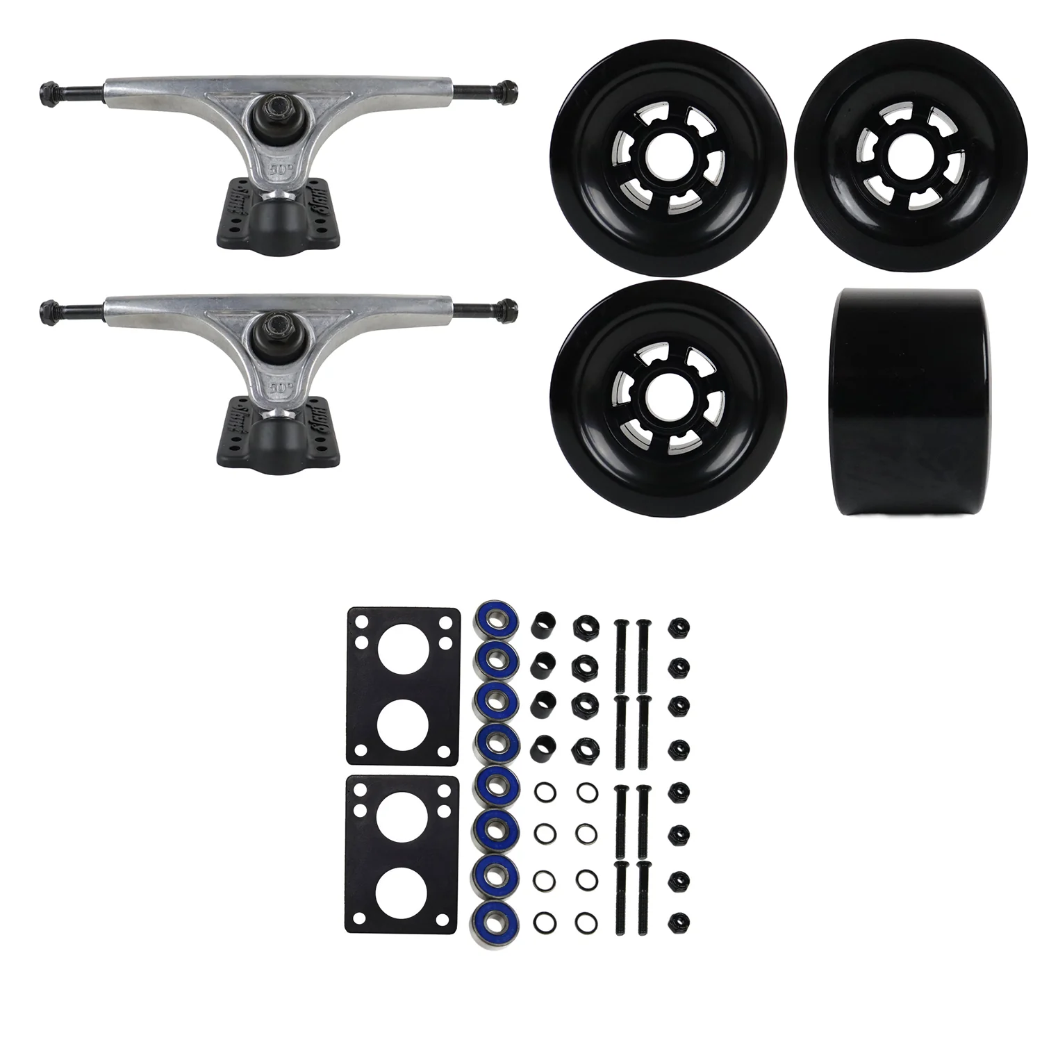 Slant Longboard Trucks with Extra Large Wheels, Abec 7 Bearings, Hardware, and Risers - Image 15
