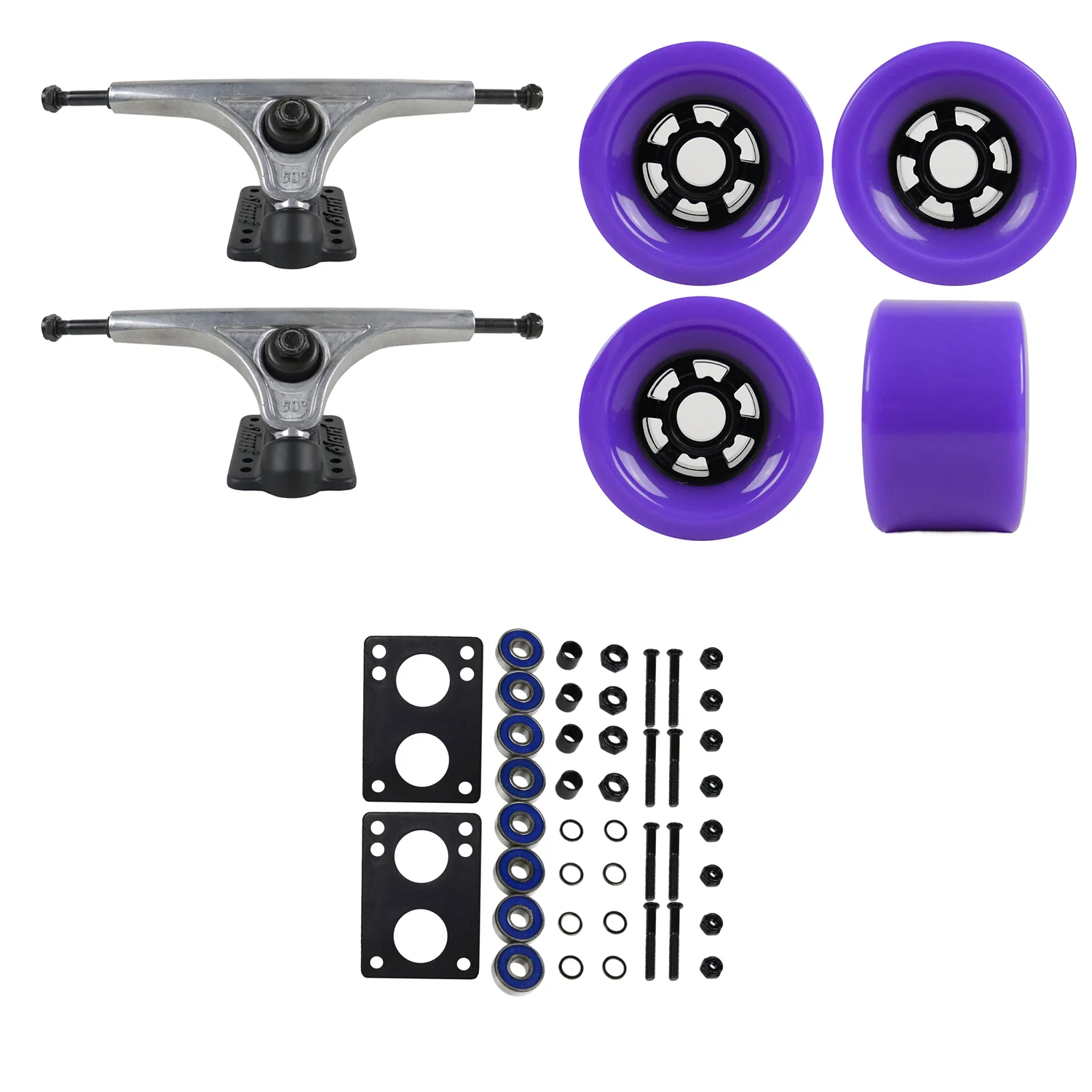 Slant Longboard Trucks with Extra Large Wheels, Abec 7 Bearings, Hardware, and Risers - Image 20