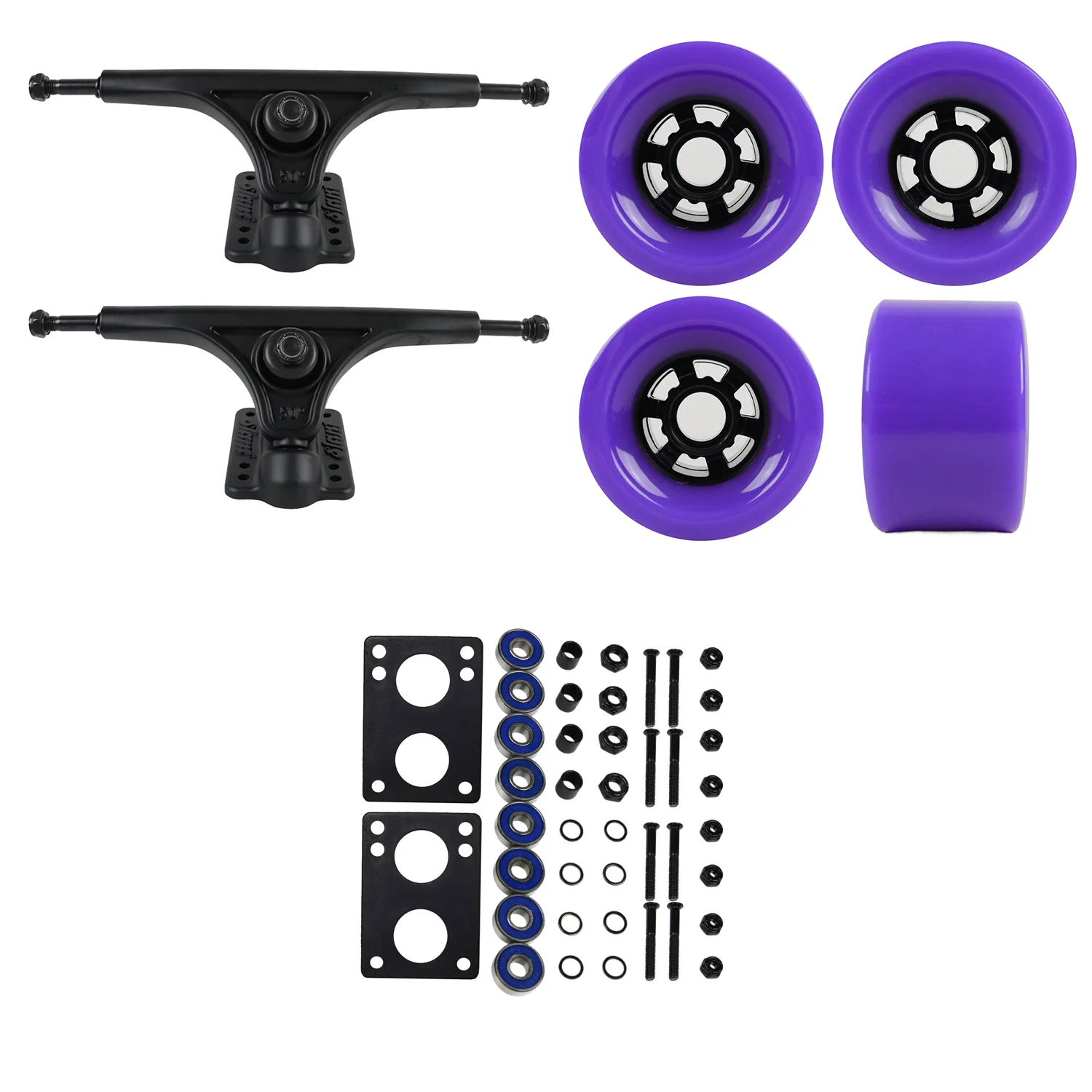 Slant Longboard Trucks with Extra Large Wheels, Abec 7 Bearings, Hardware, and Risers - Image 24