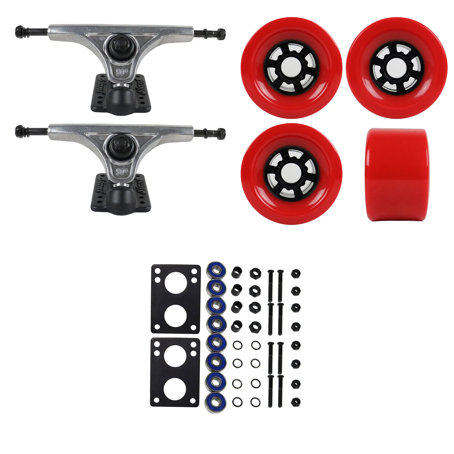 Slant Longboard Trucks with Extra Large Wheels, Abec 7 Bearings, Hardware, and Risers - Image 3