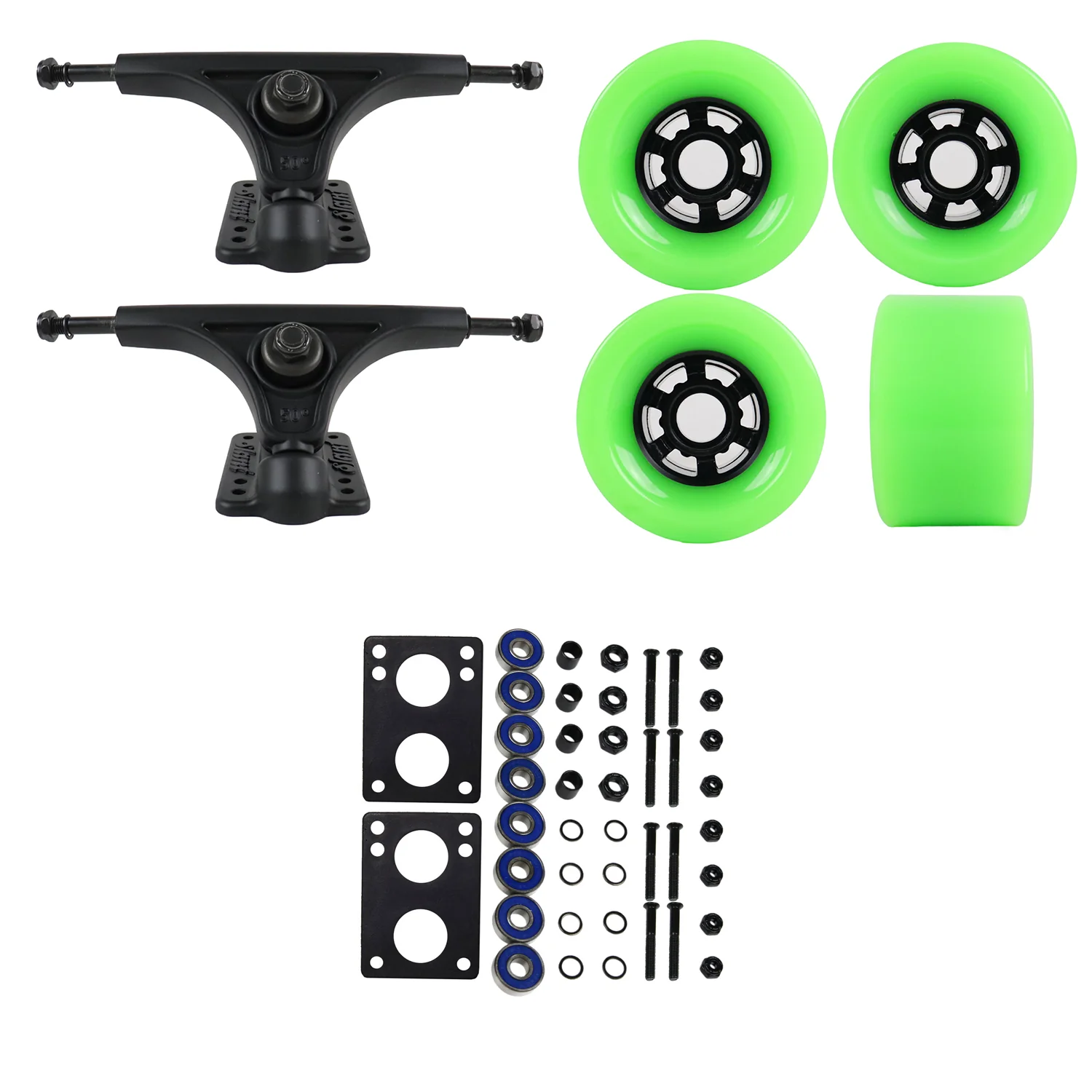 Slant Longboard Trucks with Extra Large Wheels, Abec 7 Bearings, Hardware, and Risers - Image 30