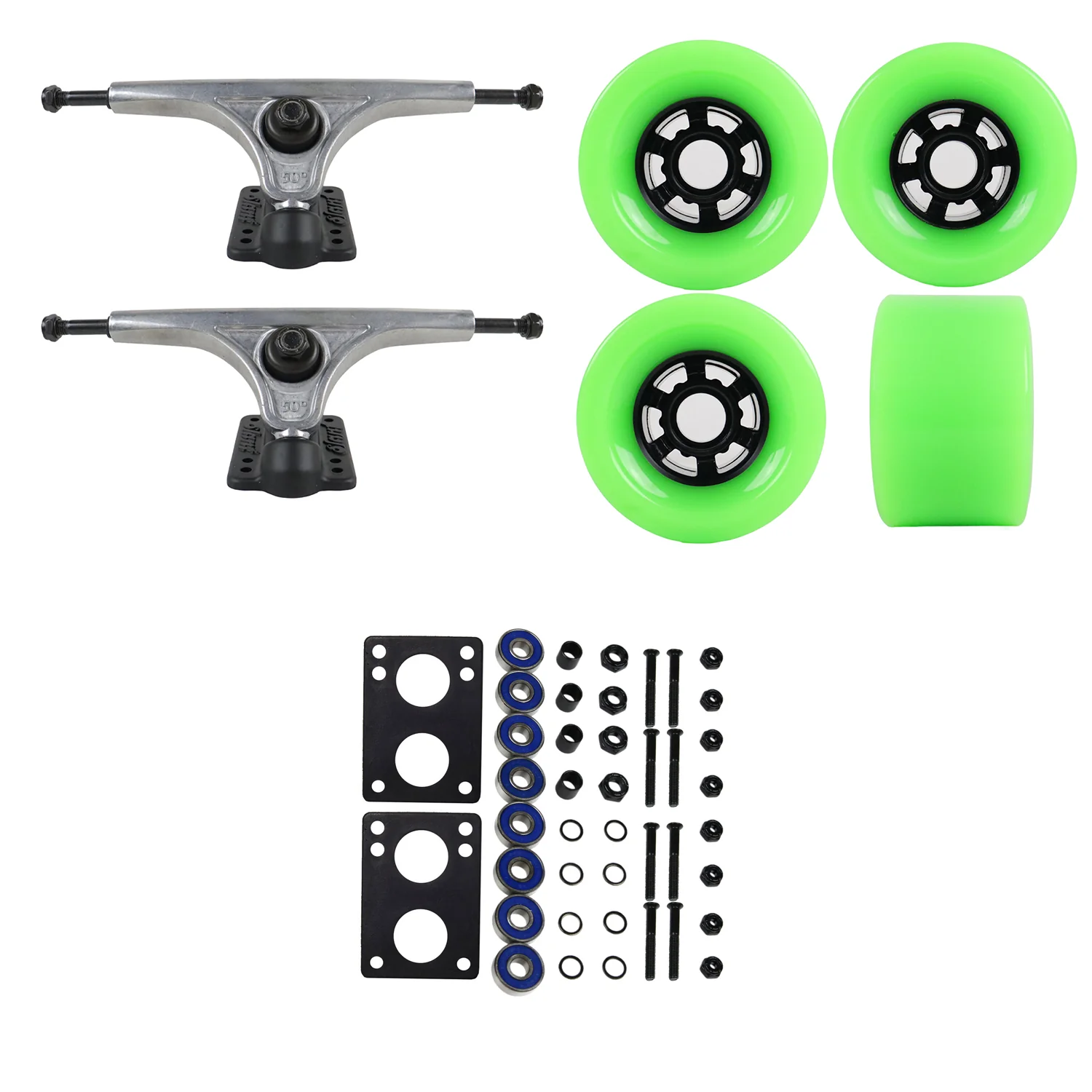Slant Longboard Trucks with Extra Large Wheels, Abec 7 Bearings, Hardware, and Risers - Image 32
