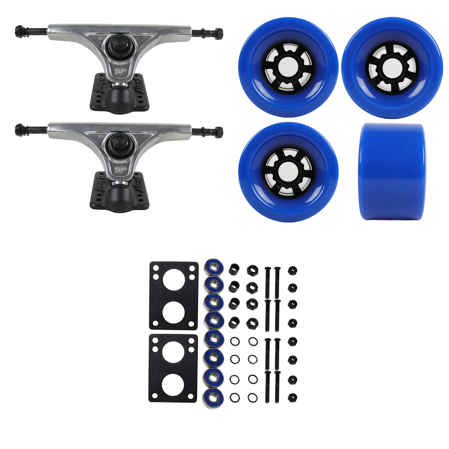 Slant Longboard Trucks with Extra Large Wheels, Abec 7 Bearings, Hardware, and Risers - Image 35