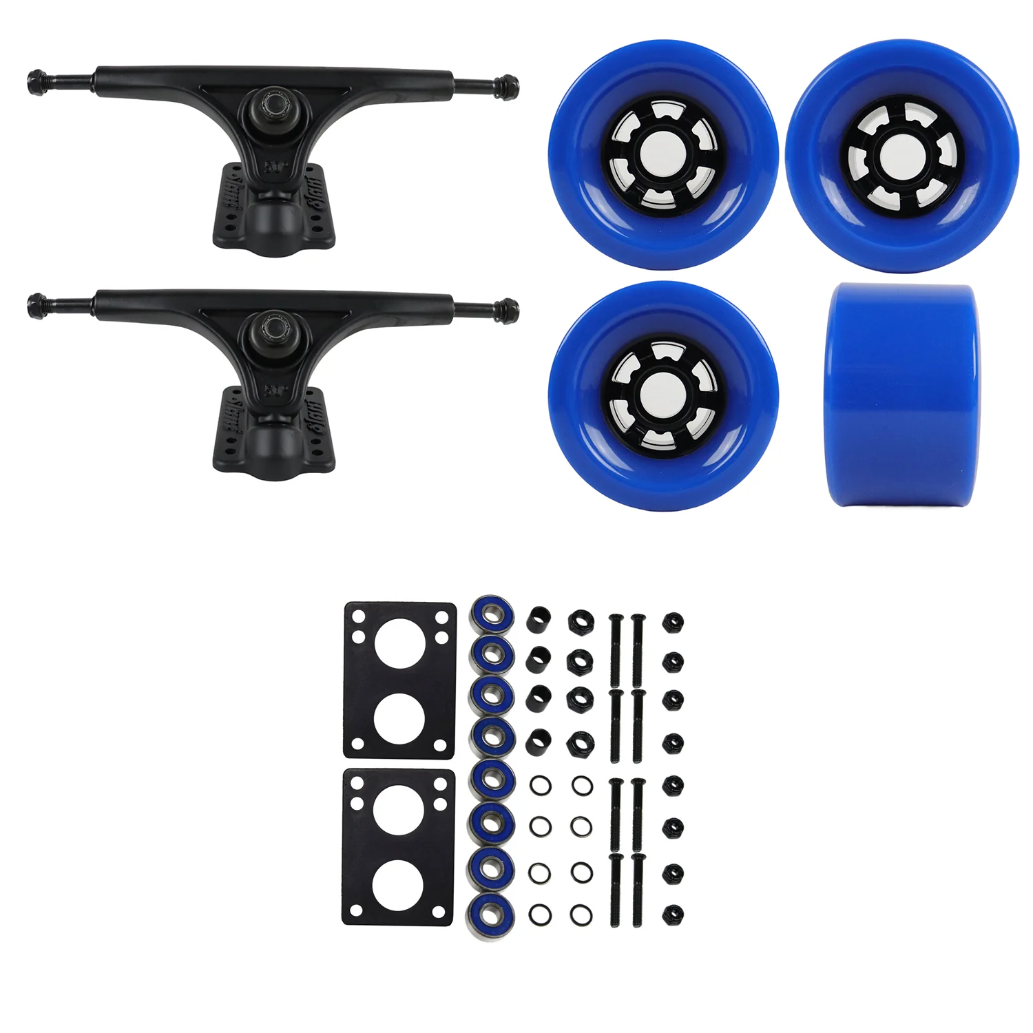 Slant Longboard Trucks with Extra Large Wheels, Abec 7 Bearings, Hardware, and Risers - Image 37