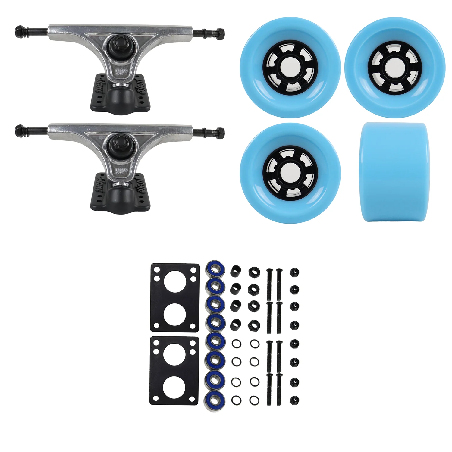 Slant Longboard Trucks with Extra Large Wheels, Abec 7 Bearings, Hardware, and Risers - Image 45