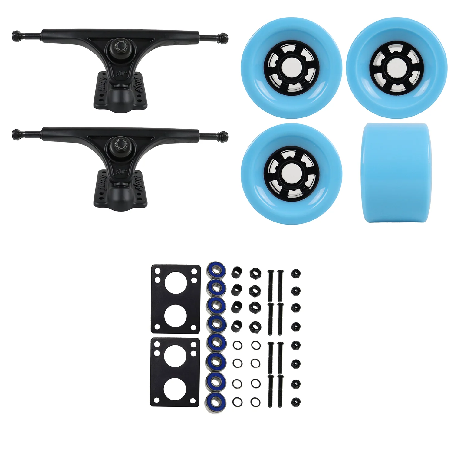 Slant Longboard Trucks with Extra Large Wheels, Abec 7 Bearings, Hardware, and Risers - Image 46