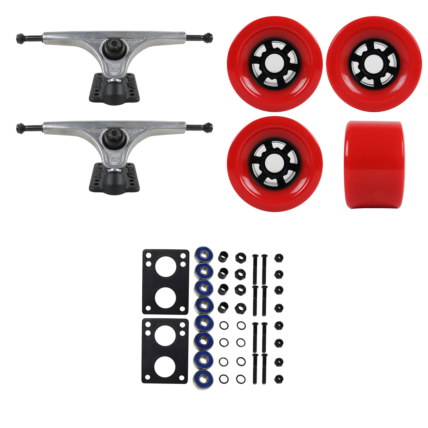Slant Longboard Trucks with Extra Large Wheels, Abec 7 Bearings, Hardware, and Risers - Image 5
