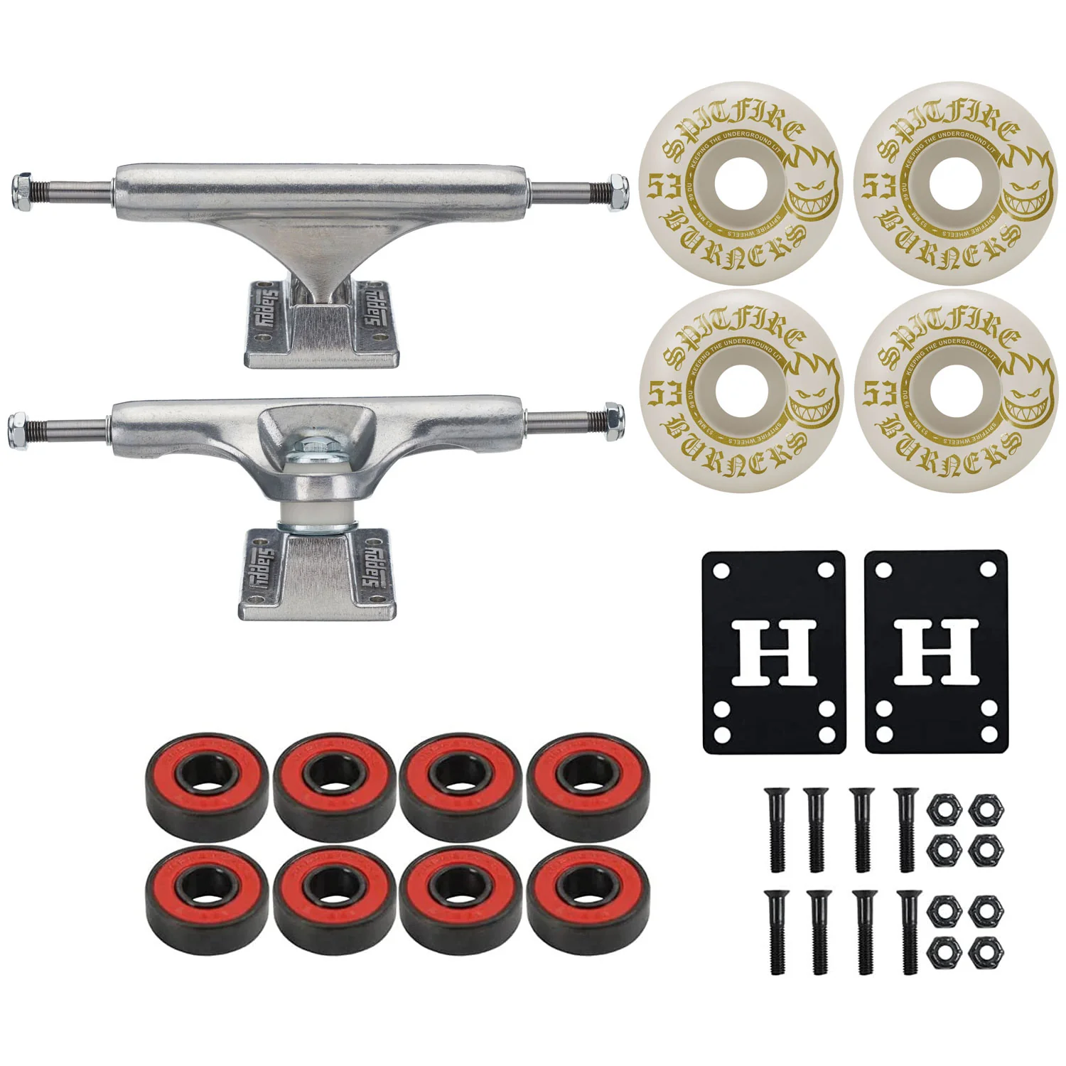 Slappy Skateboard Trucks Inverted Hollow Silver 8.0" Package Spitfire Wheels/Bearings/Hardware