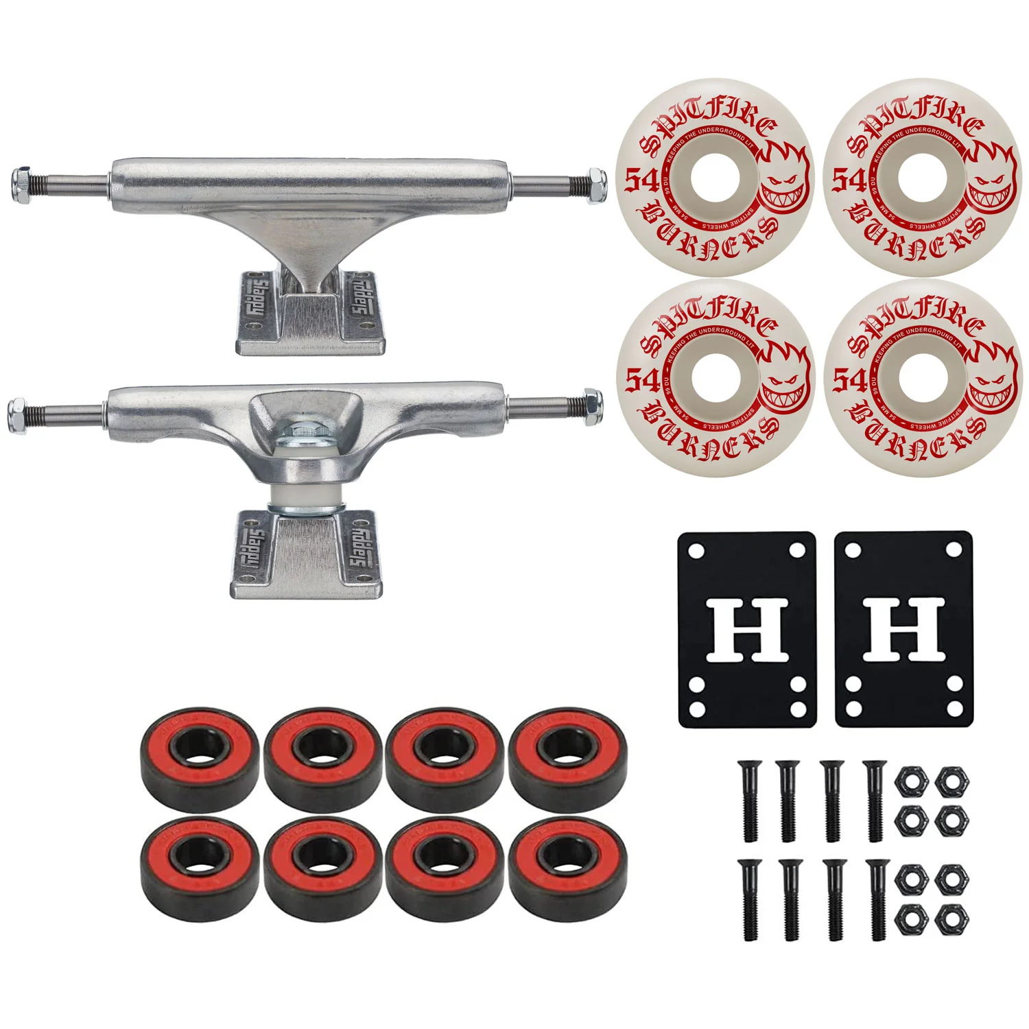 Slappy Skateboard Trucks Inverted Hollow Silver 8.5" Package Spitfire Wheels/Bearings/Hardware