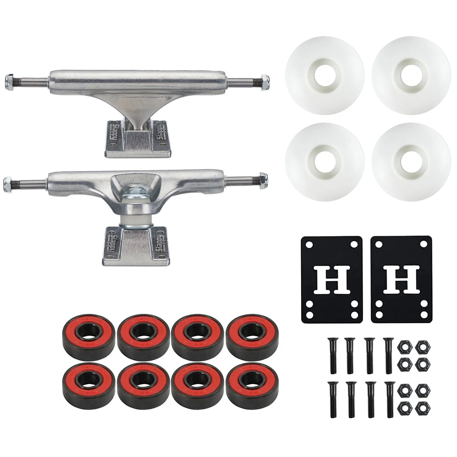 Slappy Skateboard Trucks Inverted Hollow Silver 9.0" Package with Wheels/Bearings/Hardware