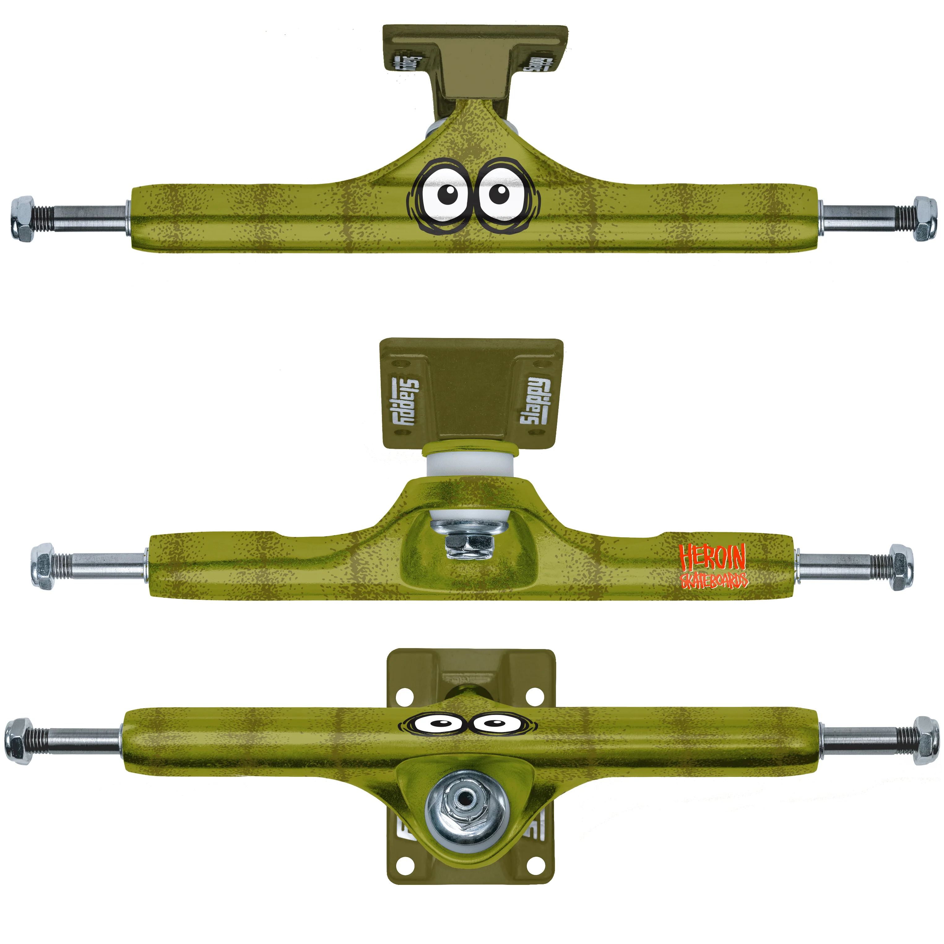 Slappy X Heroin Skateboard Trucks ST1 Hollow Pickle Green 11" (Pair) - Image 5