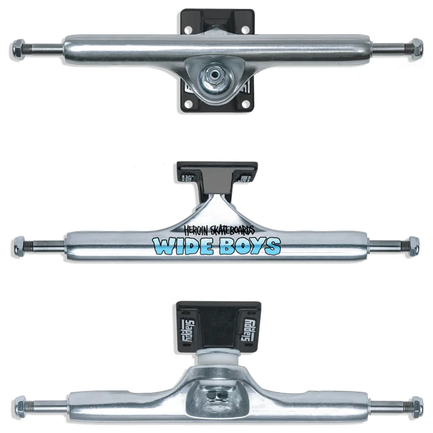 Slappy x Heroin Skateboard Trucks ST1 Hollow Wide Boys 10.5" Silver/Black Pair