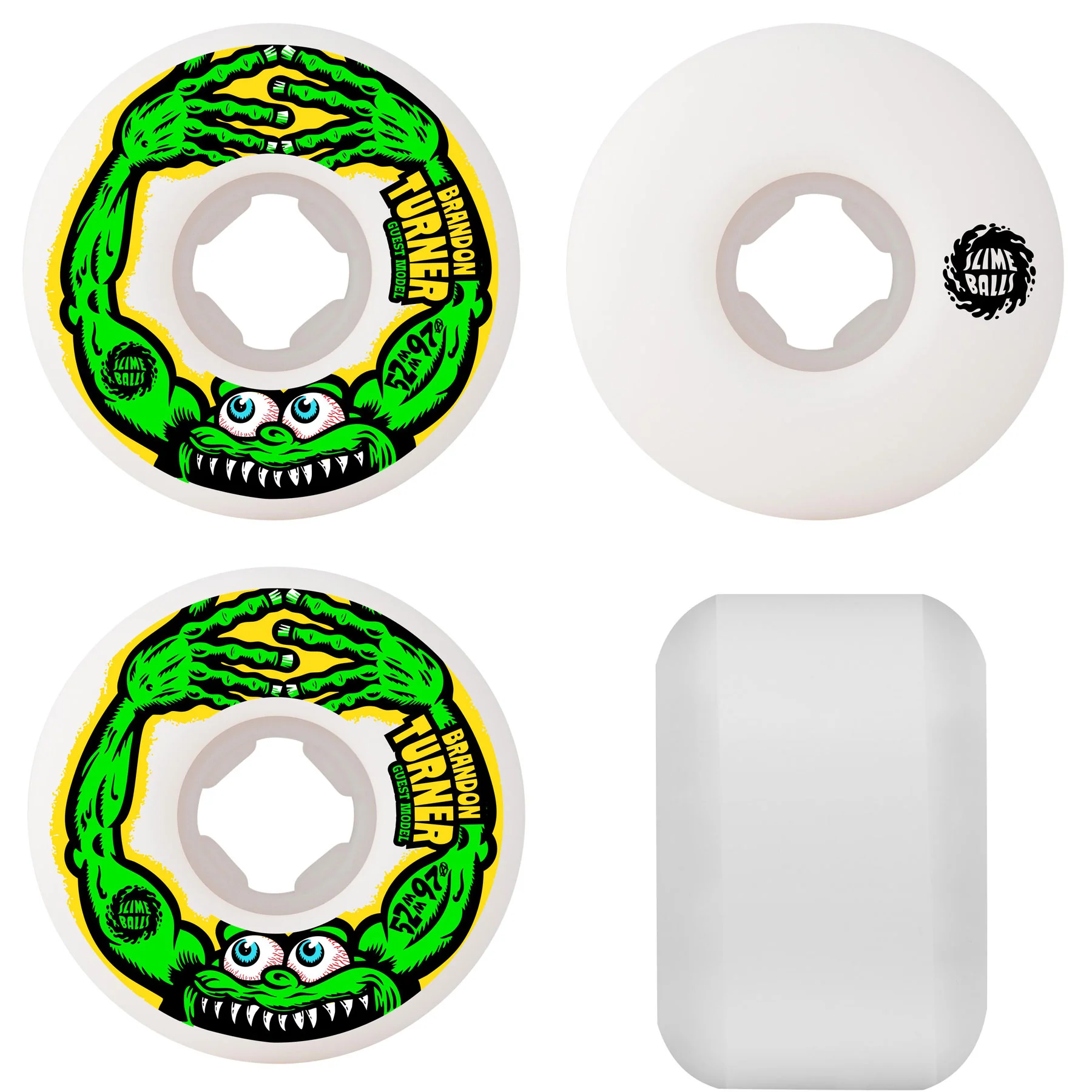 Slime Balls Skateboard Wheels 52mm Brandon Turner Guest Chubbies 97A White